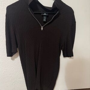 H&M Dark Brown Slim-Fit Half-Zip Shirt